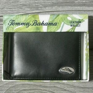 Tommy Bahama Mens Black Leather Bifold Wallet Marlin Logo 31TM130021‎ New